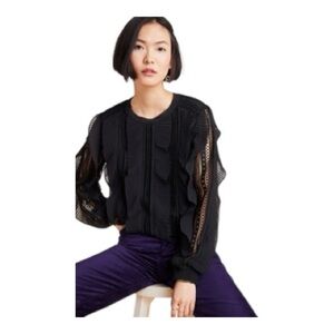 Daniel Rainn for Anthropologie Augusta Ruffle-Sleeved Pullover, Black, M